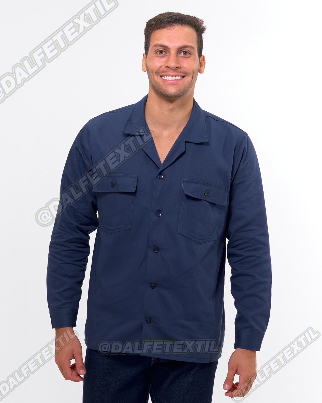 Camisa Drill 100% Algodón Manga Larga Caballero