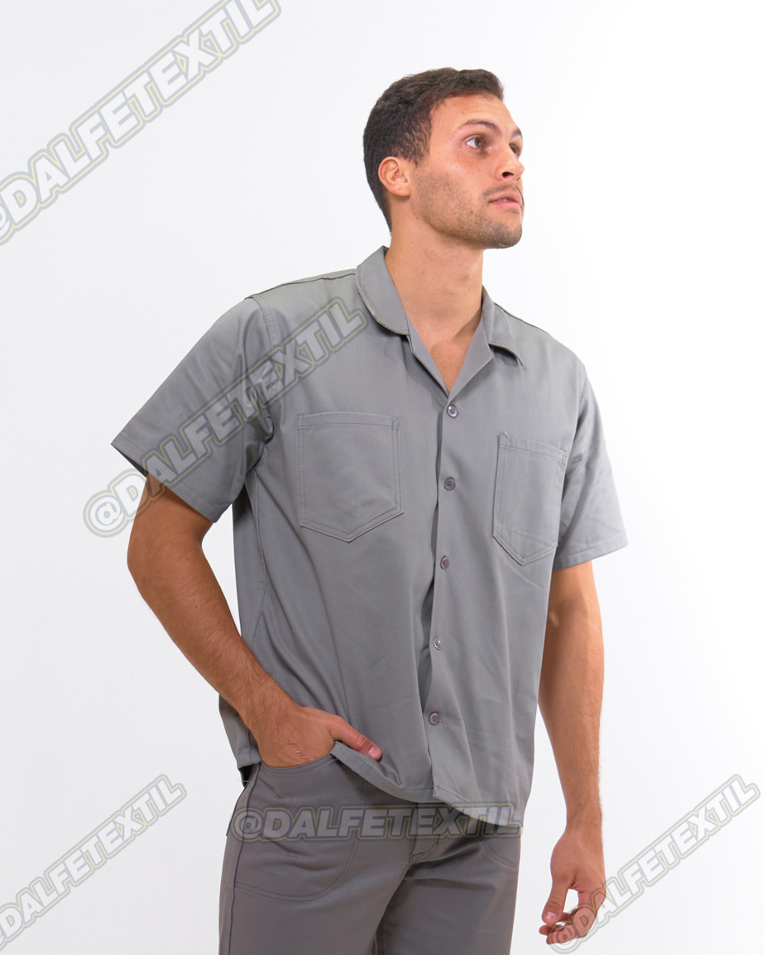 Camisa Drill Fantasía 100% Algodón Manga Corta Caballero