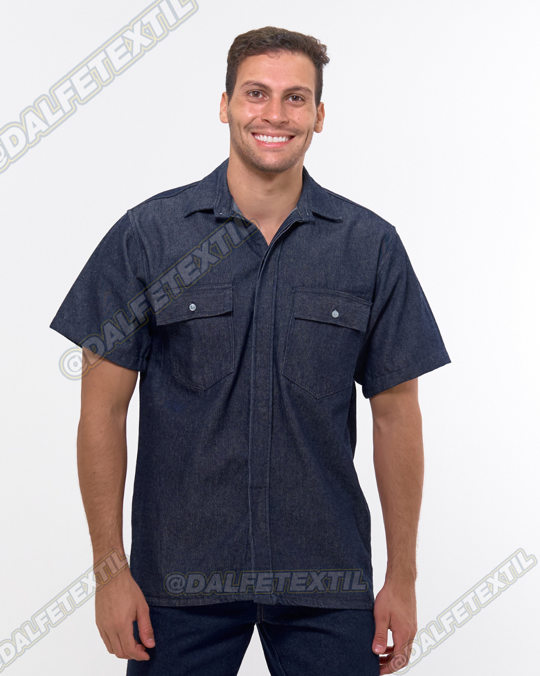 Camisa Chambray Manga Corta Caballero